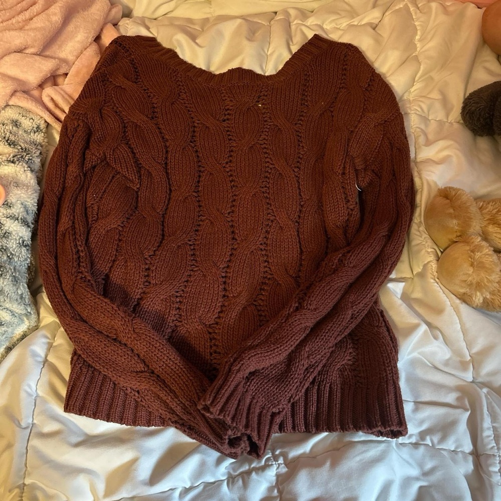 Aeropostale Women's Cable Knit Sweater - Dark Brown